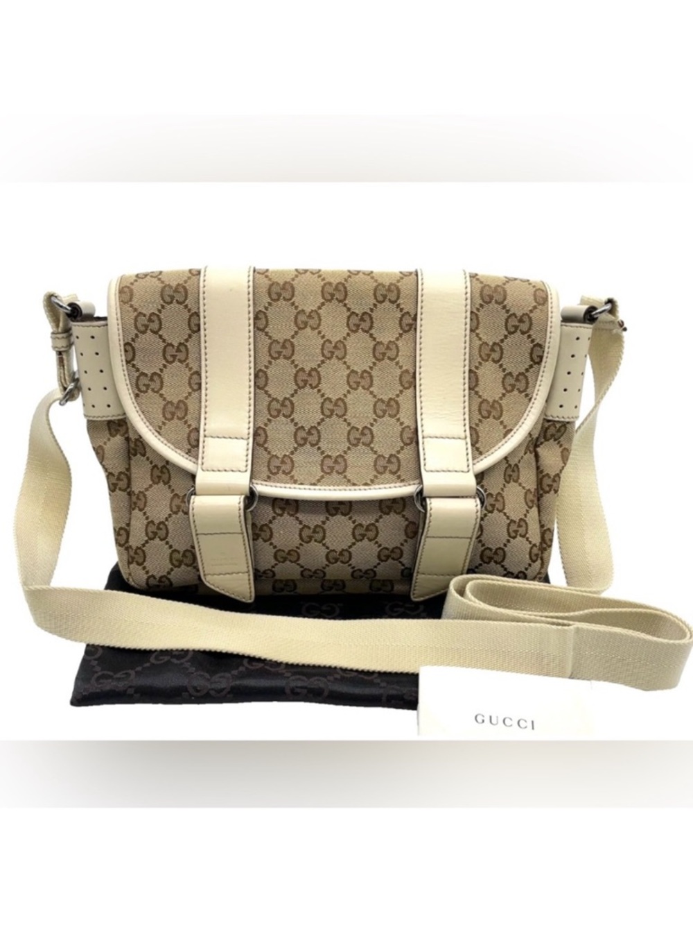 Authentic GUCCI Monogram Brown and Cream Crossbody Bag with Monogram Canvas - Picture 13 of 13